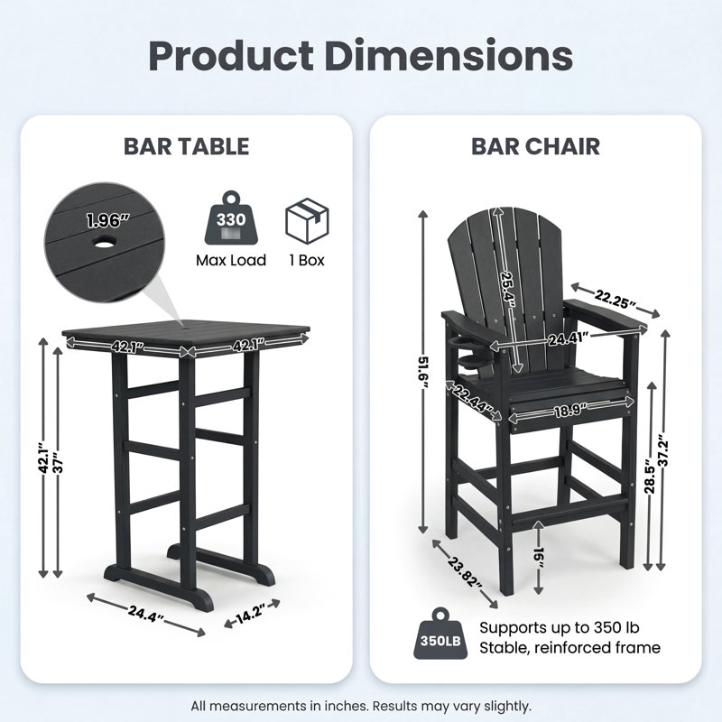 3 repas d'extérieur comprenant une table carrée à haut plateau de 42,1 po et 2 chaises de bar à structure stable, un bistro de patio avec repose-pieds confortable et nécessitant peu d'entretien pour le patio