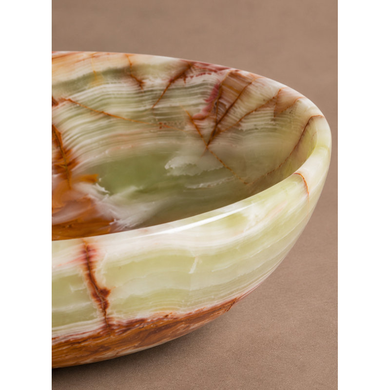 Bol décoratif en onyx naturel, récipient en pierre multicolore fabriqué à la main, objet décoratif pour table basse, entrée, étagère et décoration intérieure, 15 cm de diamètre et 5 cm de hauteur