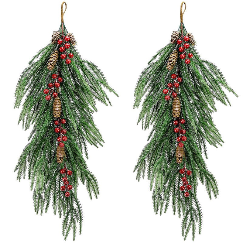 2 Pcs Artificial Christmas Teardrop Swag