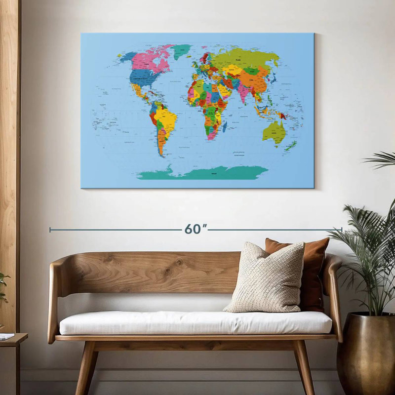 Aliaz World Map Bright, 32" H x 48" W