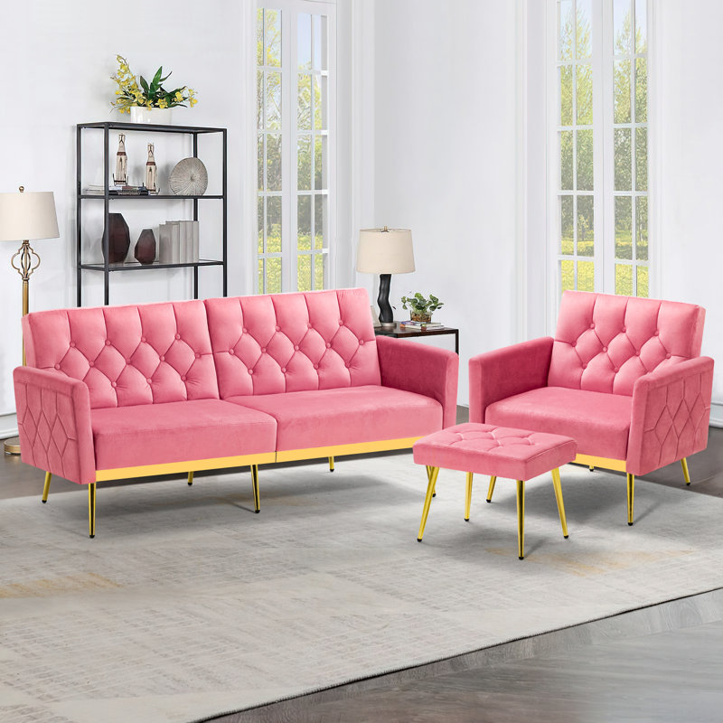 2 - Piece Velvet Living Room Set, Pink