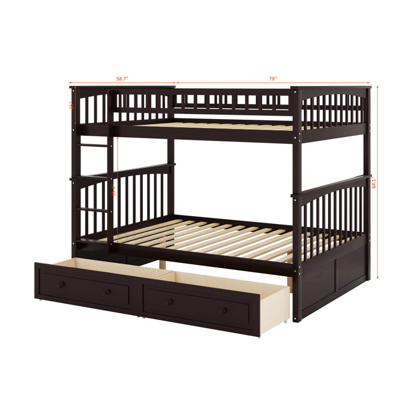Full Over Full Bunk Bed With Drawers, Convertible Beds, Espresso