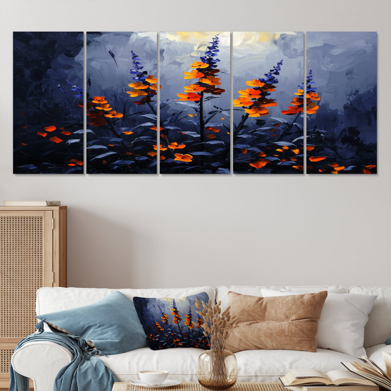 «Night Forest Plants In The Dark I» - Art mural - Ensemble de décorations d'art Wal, H 32 po x l 80 po, 5