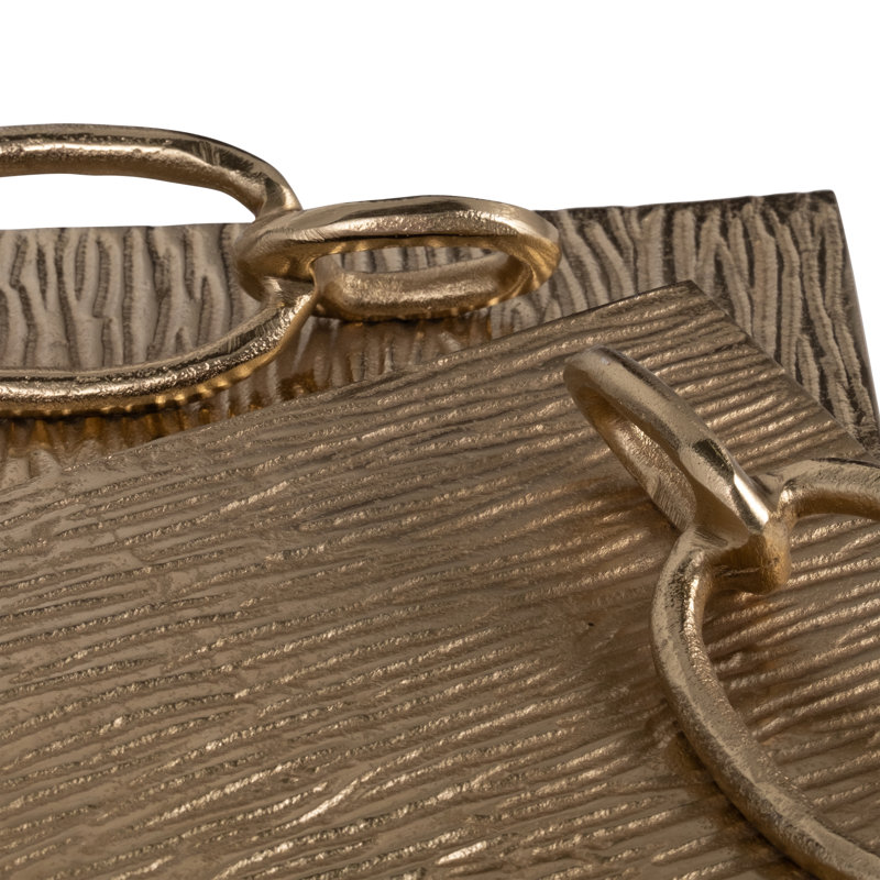 Decorative Metal Tray with Link Handle for Ottoman Decor - Home Decor Accent Tray for Coffee Table, Jewelry, Kitchen, or Trinket - Set of 2, 21", 14"