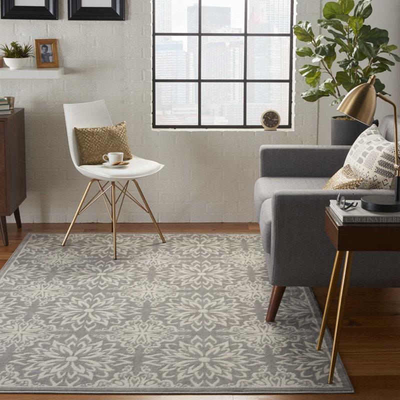 Tapis floral ivoire / gris Yurig, Rectangle 7 pi x 10 pi