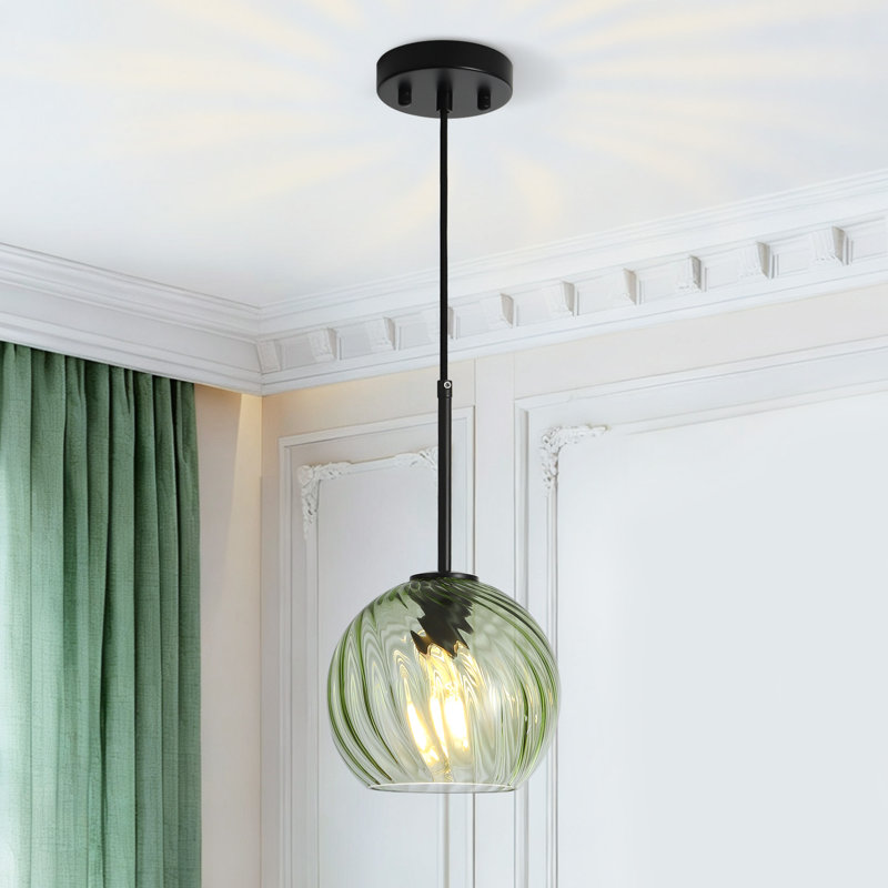 Luminaire suspendu 1 lumière avec abat-jour fileté pour îlot de cuisine, Vert