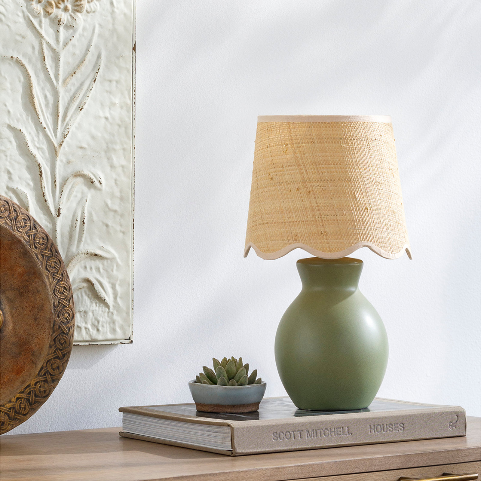 Momsen Ceramic Bedside Lamp, 15" H x 8" W x 8" D, Khaki, Natural