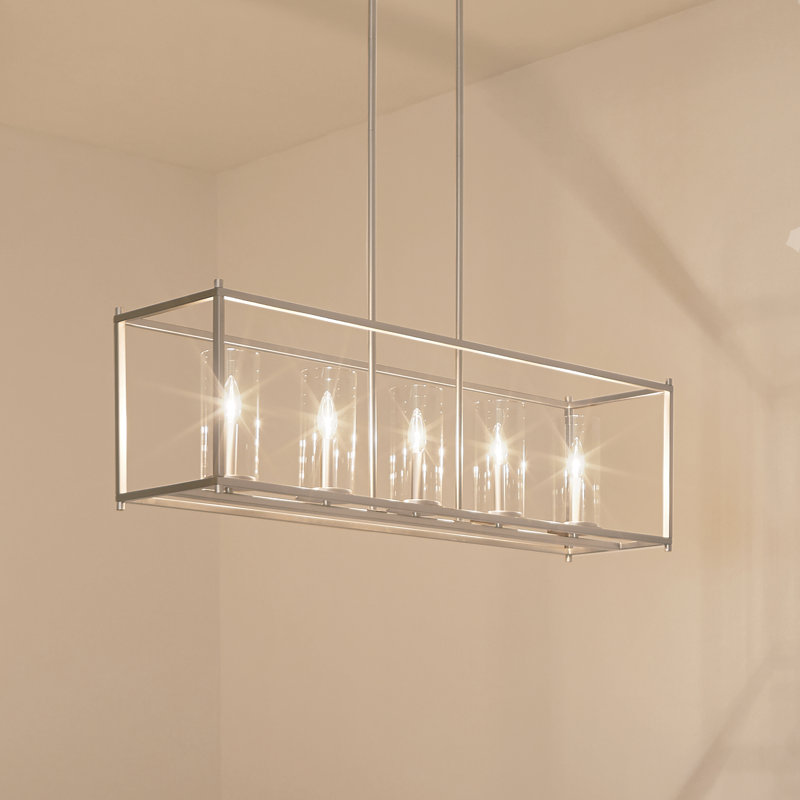 5-Light Brushed Nickel Linear Chandelier with Clear Glass Shades, Brushed Nickel