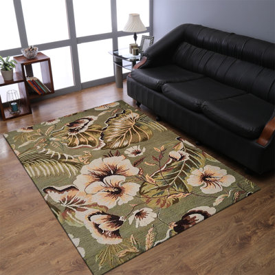 Hand Tufted Wool Eco-Friendly Area Rugs - Rectangle, Green Color, Floral Modern Design, High Pile Thick Handmade Anti Skid Area Rugs for Living Room, Bed Room