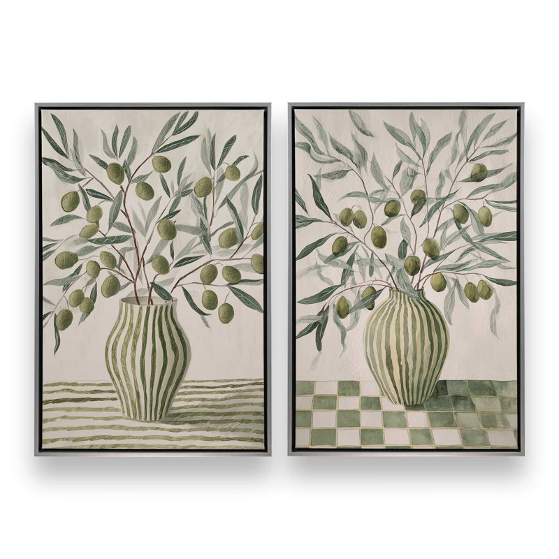 Ensemble méditerranéen de 2 impressions, 30 po x 20 po, Cadre flottant en chrome poli
