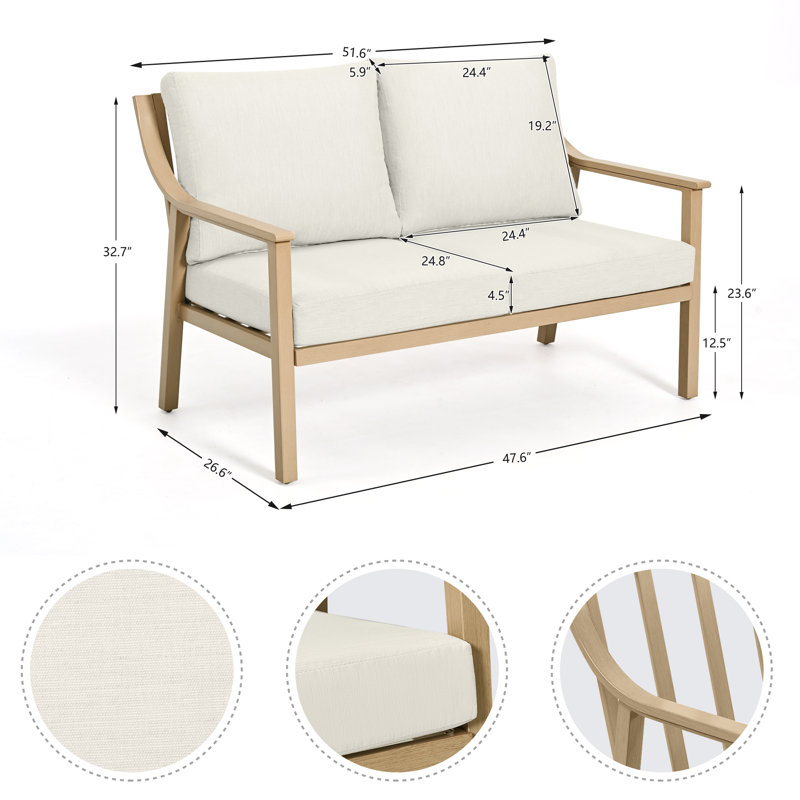 Canapé d'extérieur en aluminium 1 pièce Vishali, Beige / bois naturel