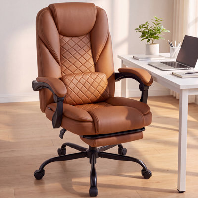 Executive Office Chair with Lumbar Support, Big and Tall PU Leather Office Chair with Footrest, High Back Ergonomic Computer Desk Chair 400lbs