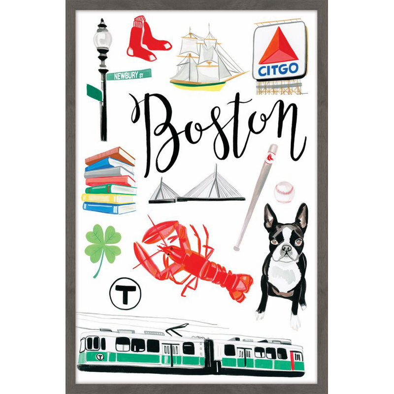 Boston Icons 1 Piece Single Picture Frame Painting, 91cm H x 61cm W, Black Framed
