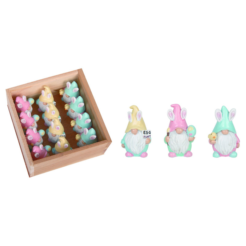  Ensemble de 12 gnomes de Pâques en cage multicolores en résine