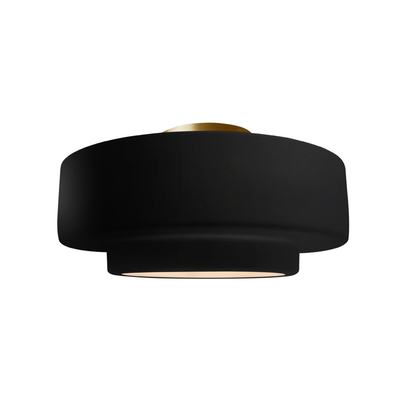 Plafonnier semi-encastré Radiance, Noir mat carbone, H 8 po x l 16,5 po x P 16,5 po, Laiton brossé