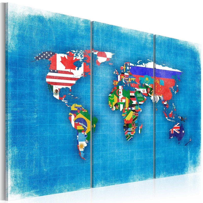 Drapeaux du monde sur toile, reproduction de 3 pièces, H 16 po x l 24 po x P 0,7 po
