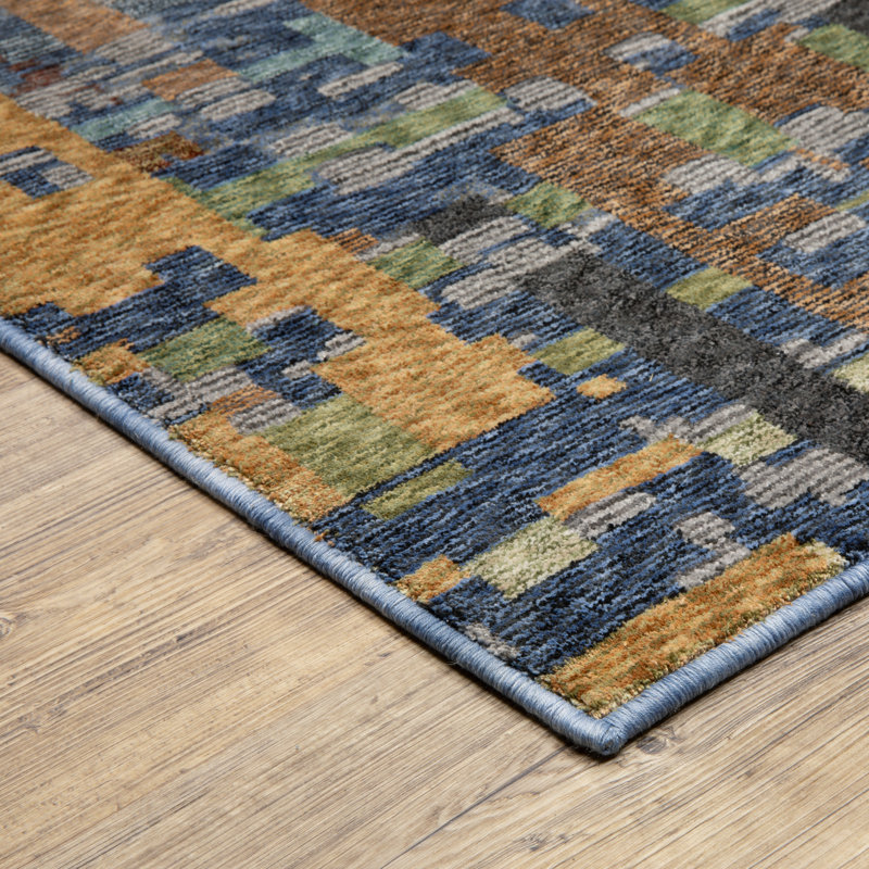 Holub Abstract Geometric Blue/ Multi Area Rug, Runner 2'3" x 7'9"