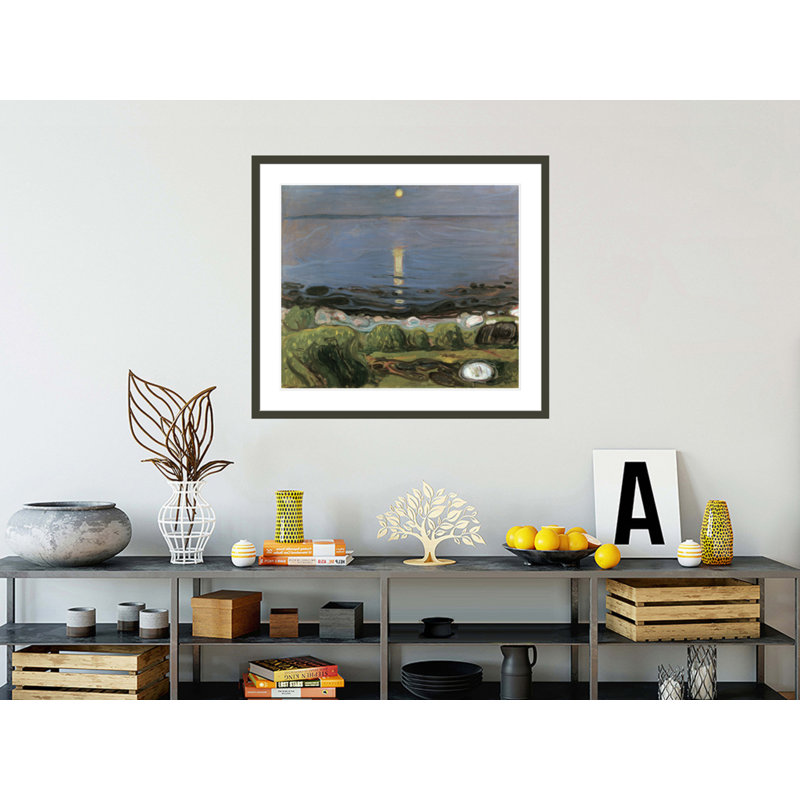 «Summer Night by the Beach» par Edvard Munch - impression giclée encadrée, H 33,5 po x l 37,9 po