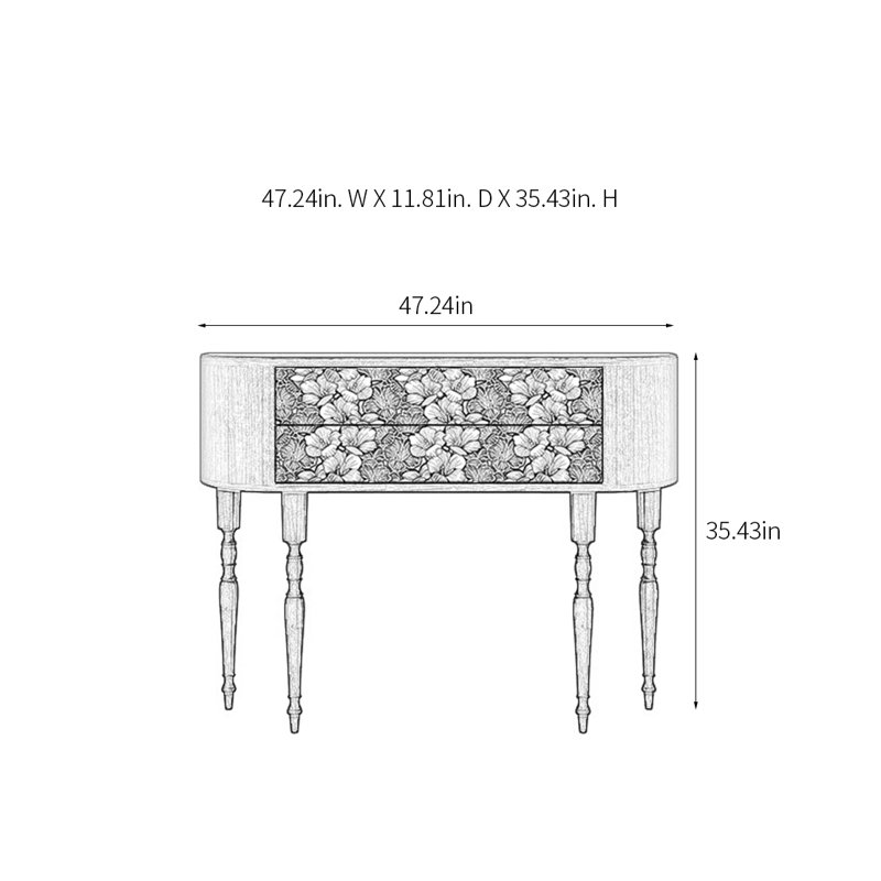 Console rétro avec 2 tiroirs, H 35,43 po x l 47,24 po x P 11,81 po