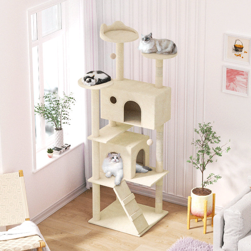 70" Beige Multi-Level Cat Tree Tower with Sisal Scratching Posts