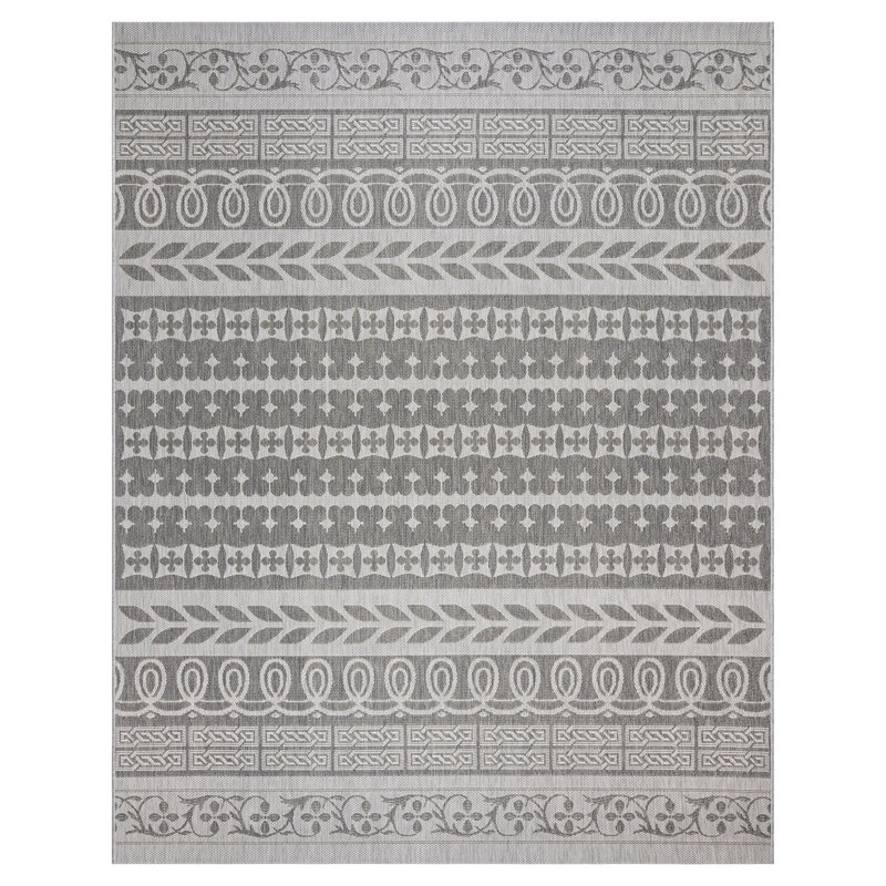 Paseo Astrid All-Weather Flatweave Indoor/Outdoor Area Rug, Gray Ash Steel Bohemian Striped – Patio, Deck, Porch & Living Room - Gray, 7x10