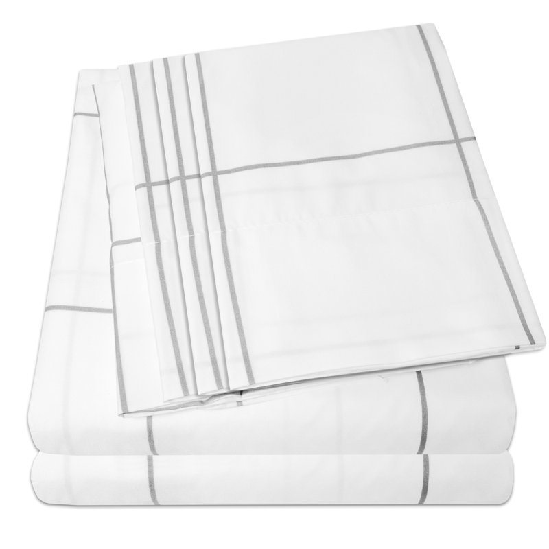 Ensemble de draps rayés avec taies d'oreiller Loft, Ensemble de draps pour très grand lit avec 4 taie, Rayé blanc