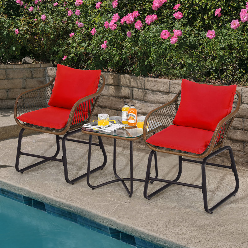 Ensemble bistro long avec coussins de 19 po pour 2 personnes Edwardo Square, Rouge