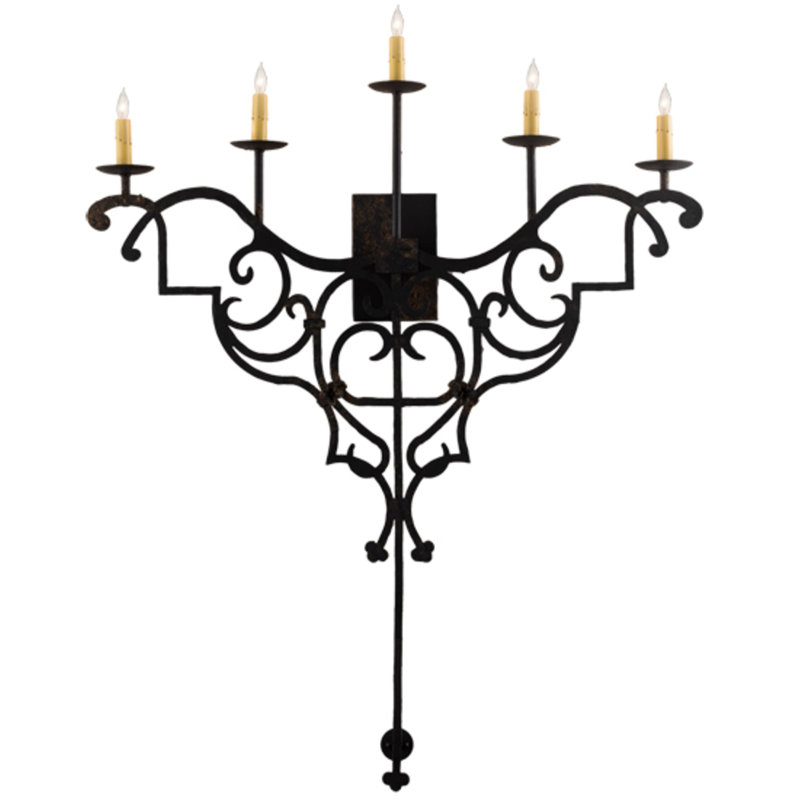 Applique murale bougie Fleur De Lys, Noir vieilli Costello