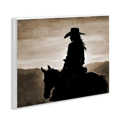 «Cowgirl Sunset», sépia, art mural, par Kim Allen