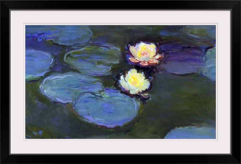 «Water Lily, Détail» par Claude Monet, reproduction d'art, H 20 po x l 27 po x P 1 po, Cadre noir