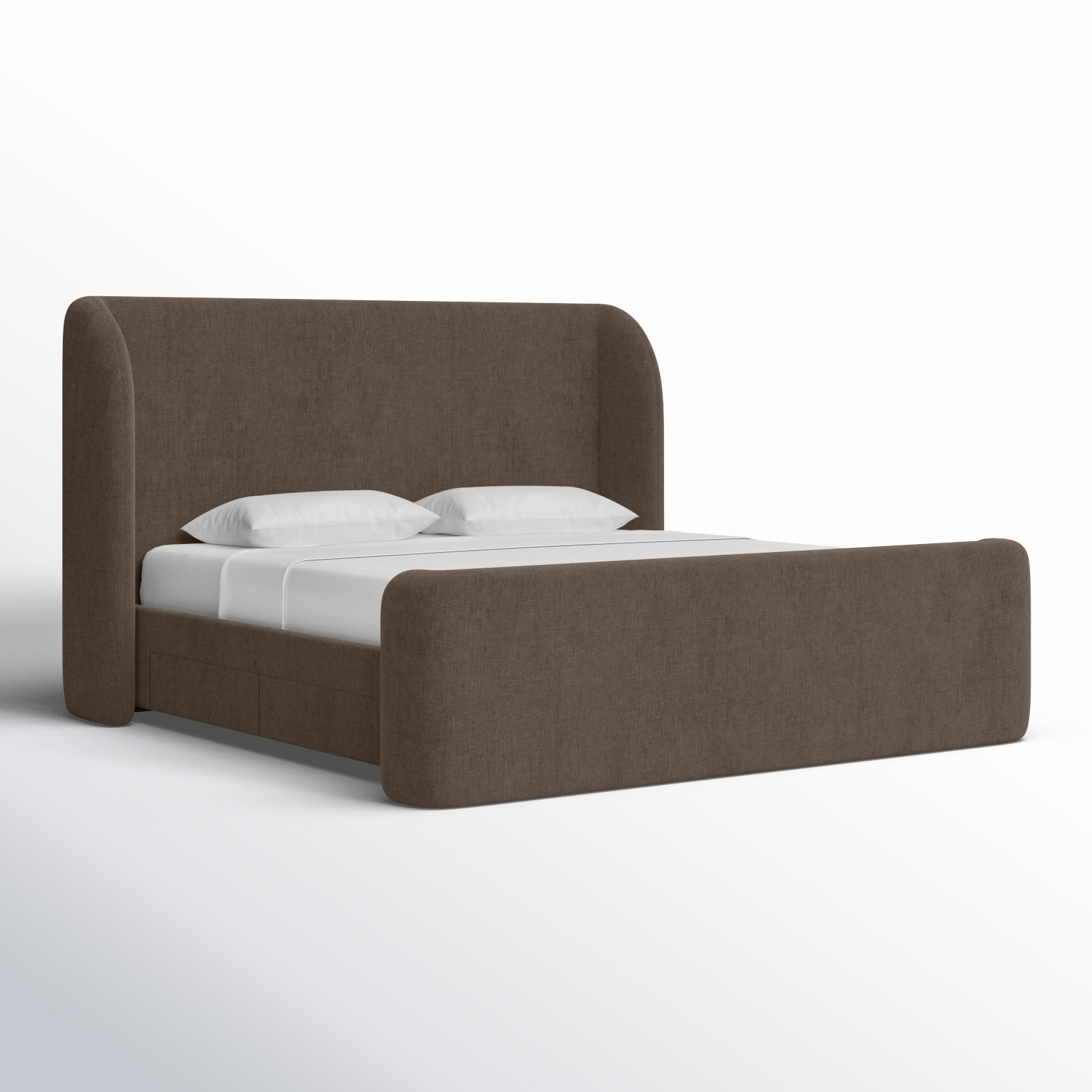 Upholstered Storage Wingback Bed, Dark Brown, King