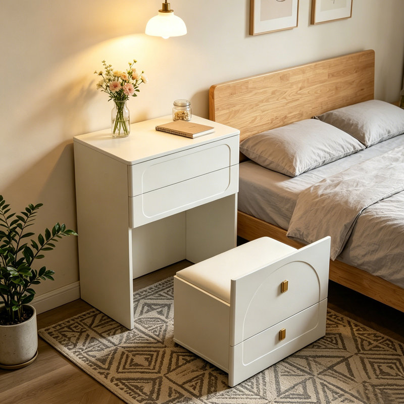 Meuble-lavabo compact 3 en 1 avec miroir à DEL rabattable et 3 modes d'éclairage réglables, tabouret de rangement