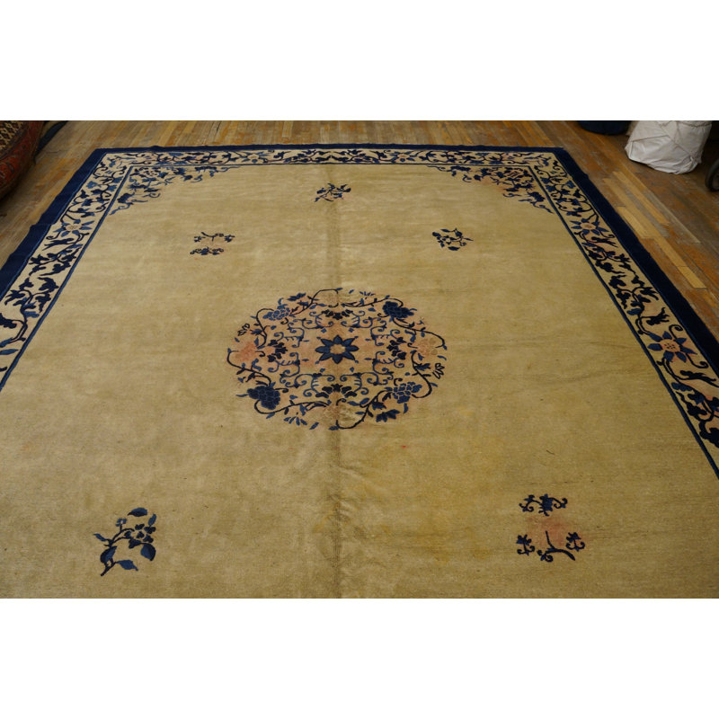 Antique Peking Chinese Floral, Medallion Beige 1900s Rug