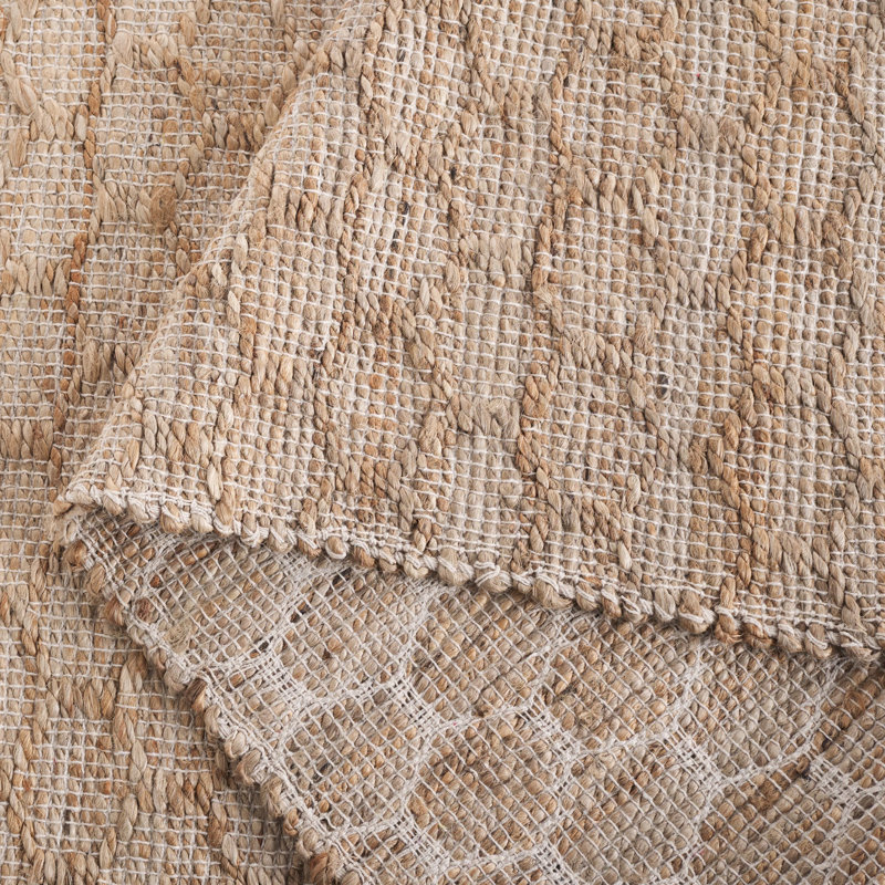 Jenson Geometric Handwoven Ivory/Natural Area Rug, Rectangle 5' x 8'