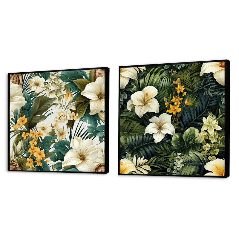 Heinrike - ensemble de 2 collages floraux carrés, Cadre flottant noir, H 16 po x l 33 po