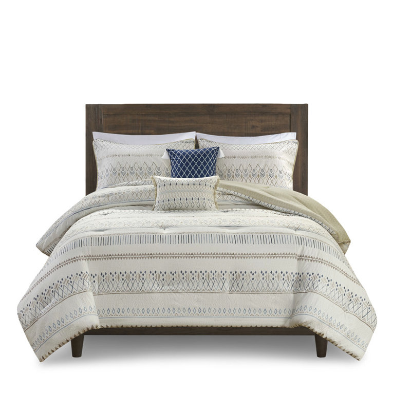 Édredon pour lit double / grand lit - Seersucker - Imprimé géométrique doux et taupe 2 taies décoratives
