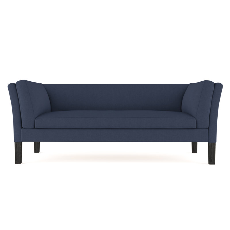Canapé Charlton, Lin à tissage carré imprimé bleu, Ébène, H 31 po x l 72 po x P 33 po