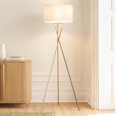 Jaxon 60 in. Mid-Century Modern LED Energy Efficient Floor Lamp with Tan Fabric Drum Shade