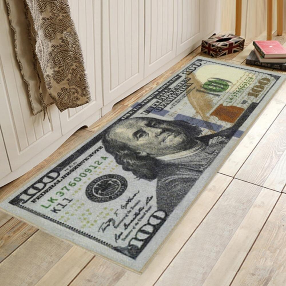 Black Gold Rugs 100 Dollar Bill Area Runner Money Nonslip Rubber Backed  Laundry