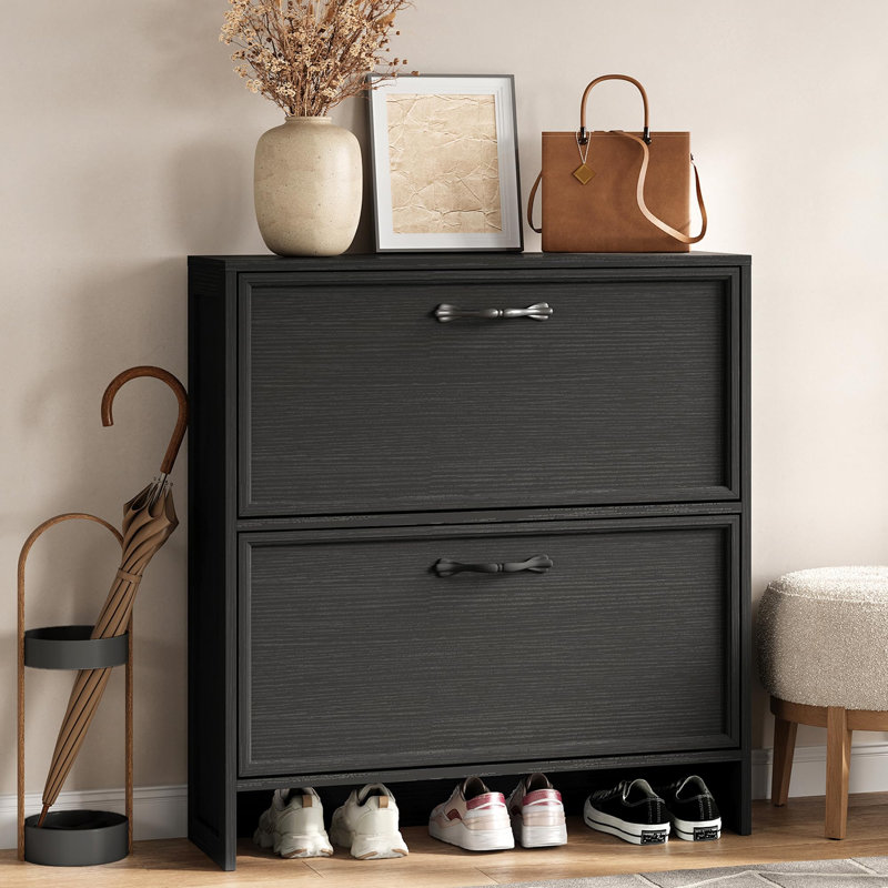 8 Pair Flip Down Shoe Storage, Black
