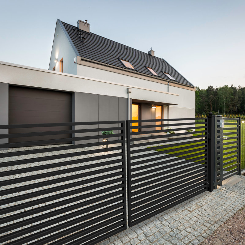 Milan Style Black Galvanized Steel Dual Swing Driveway Gate 14x6 Feet