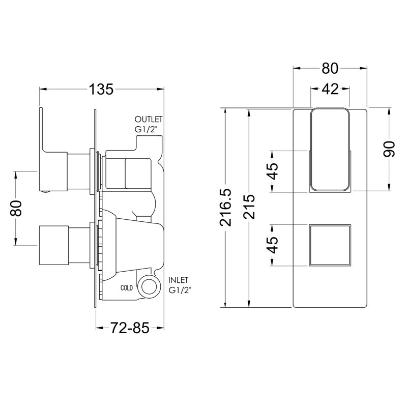 Twin Concealed Thermostatic Shower Valve, Brushed Brass
