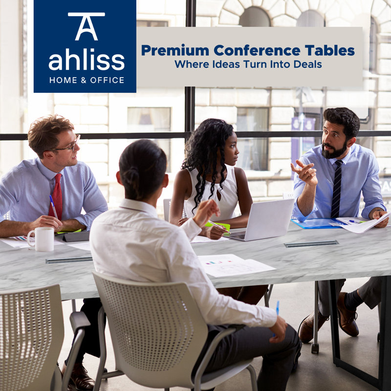 Rectangle Conference Table, 30" H x 96" L x 47" W, White Marble
