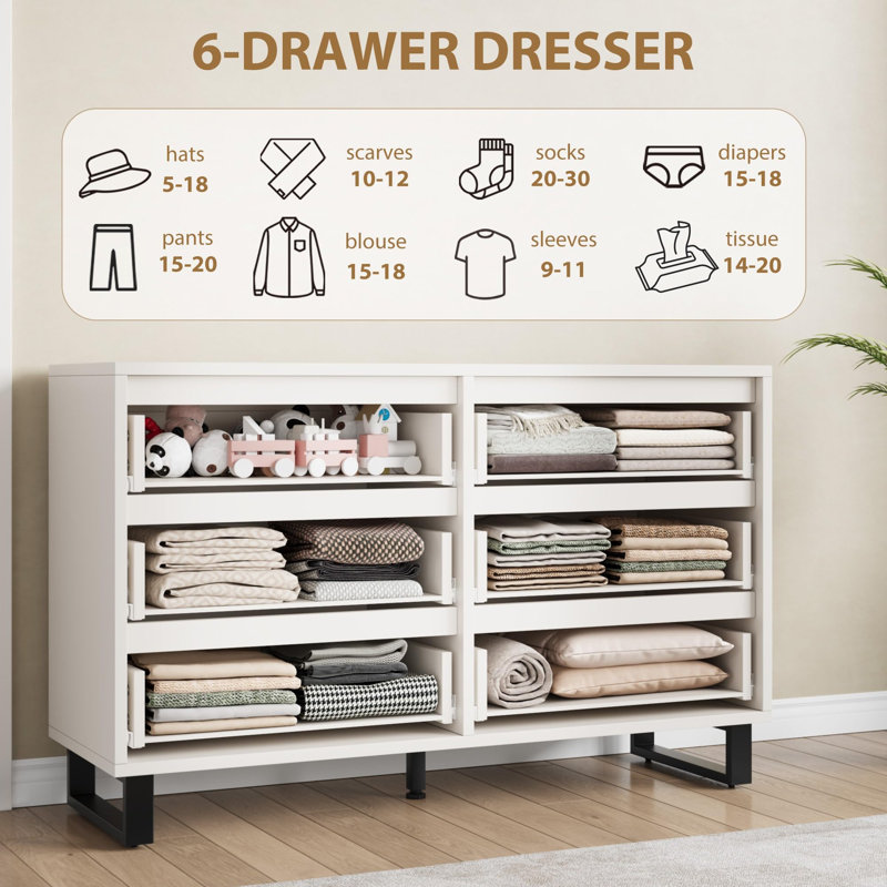 6/7 Drawer Dresser for Bedroom, Freestanding Wood Chest, Modern Storage Cabinet for Living Room, Entryway, Hallway, White