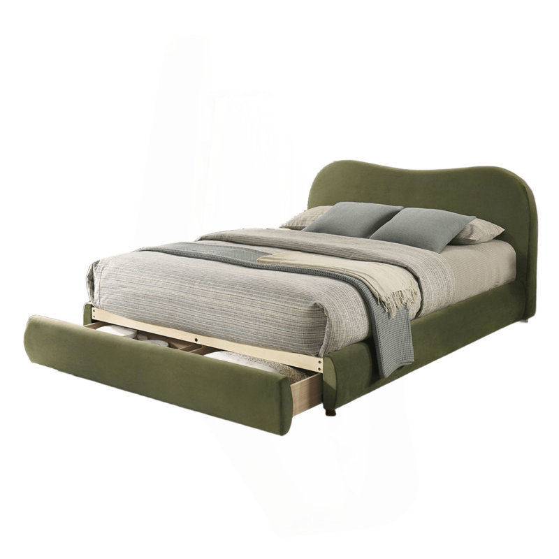 Structure de lit en velours capitonné 1Pc, Grand lit, Vert olive