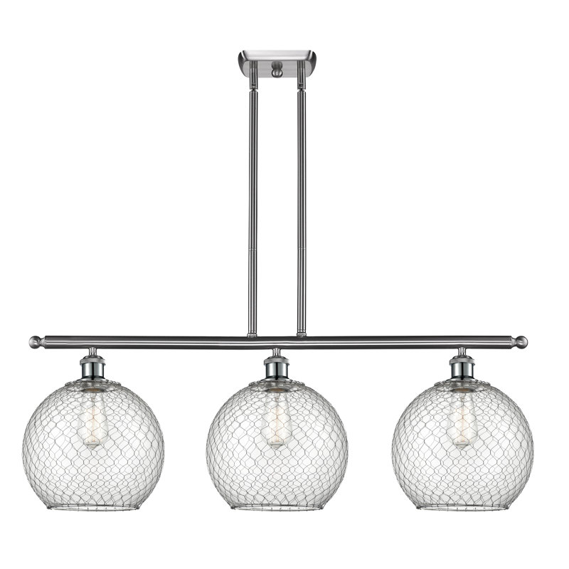 Luminaire suspendu sphère pour îlot de cuisine 3 lumières Duprey, Nickel poli, Ampoule DEL rétro de 3,5 watts