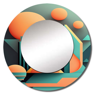 Graphic Retro Compositions II - Geometric Mirror, Blue Round Unique Wall Mirror, Printed Metal Art