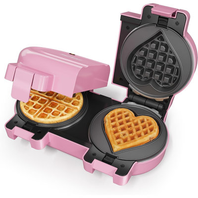 1300W Double Belgian Waffle Maker, Flip Style Electric Waffle Iron with Removable Ceramic Nonstick Plates, Pink