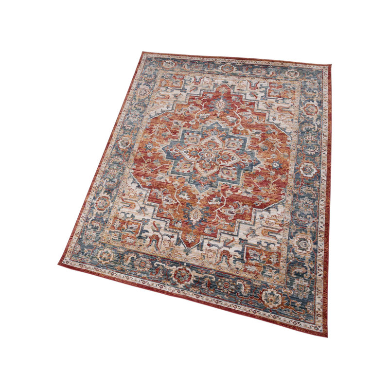 Oriental Machine-Made Red/Blue Area Rug, Rectangle 5'3" x 8'