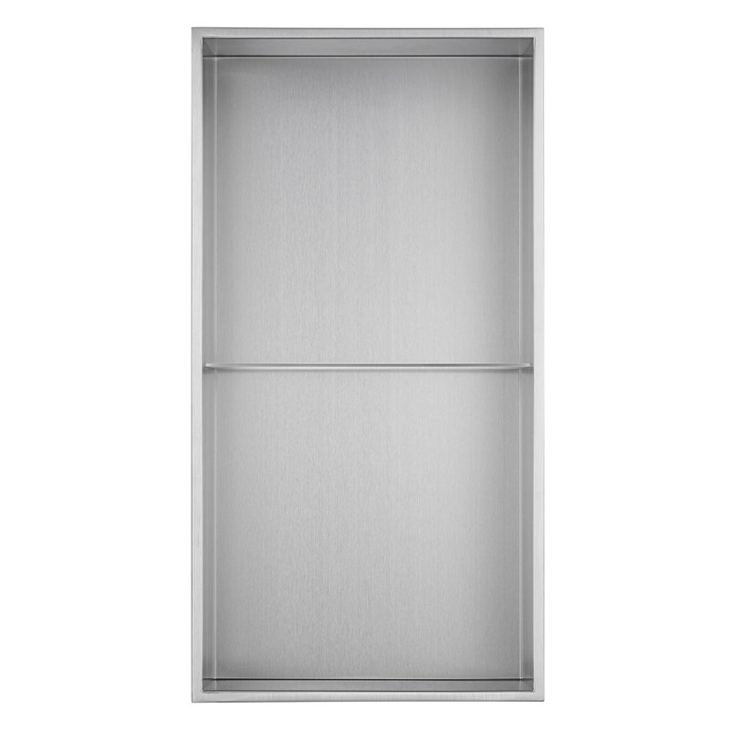12-in x 24-in Ultra-thin Frame Recessed 2-Section Stainless Steel Shower Niche, Steel Brushed